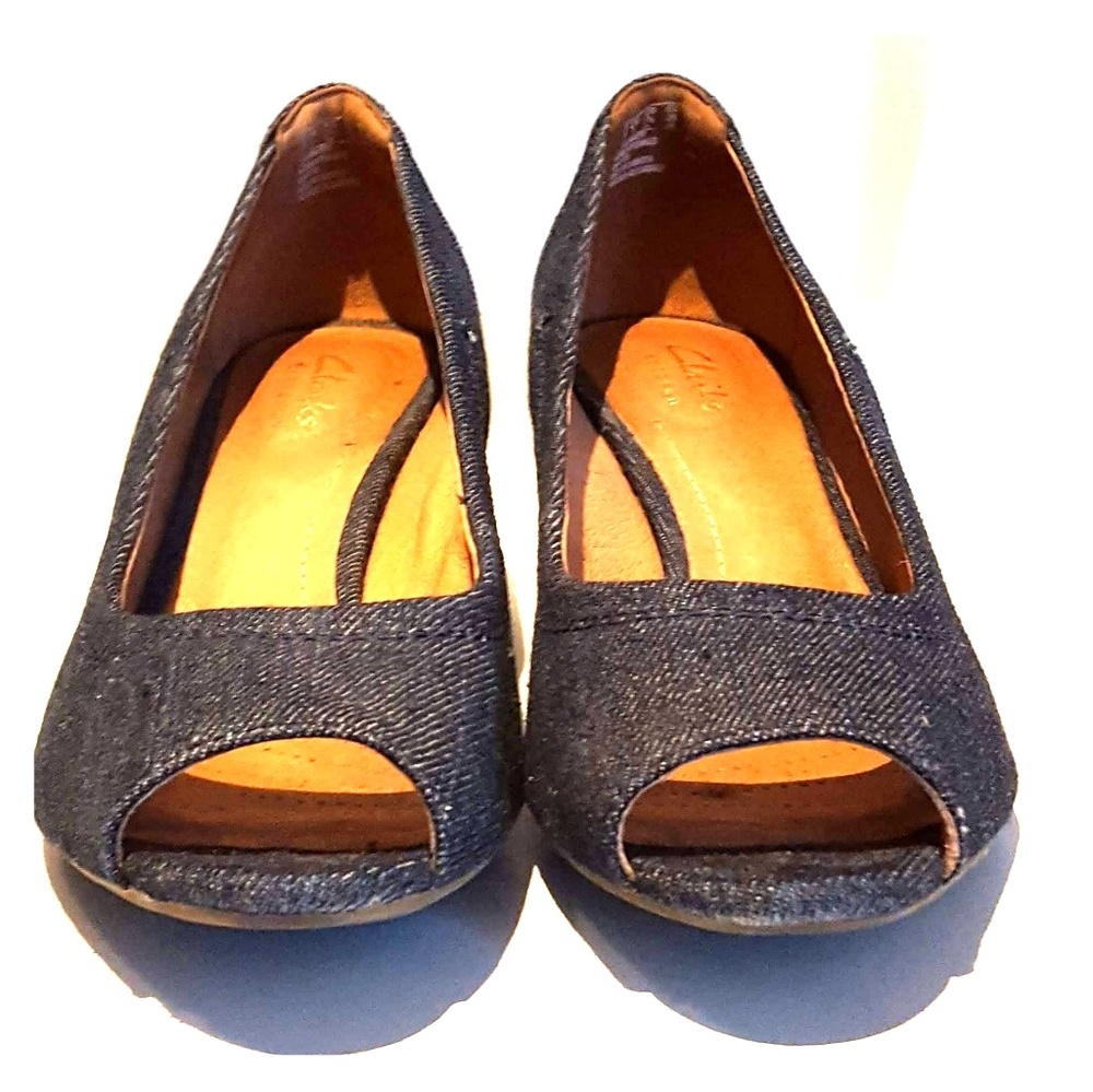 Clarks Denim Peep Toe Wedges